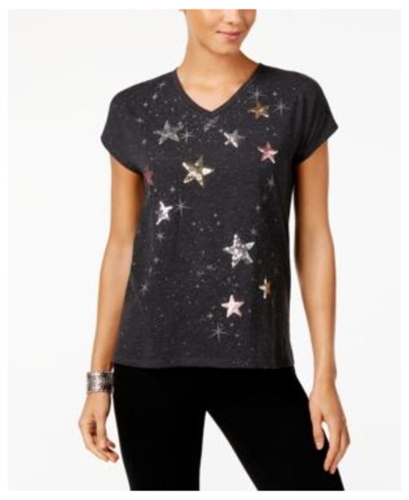 Style & Co Embellished Star-Print T-Shirt, Created for Macy's