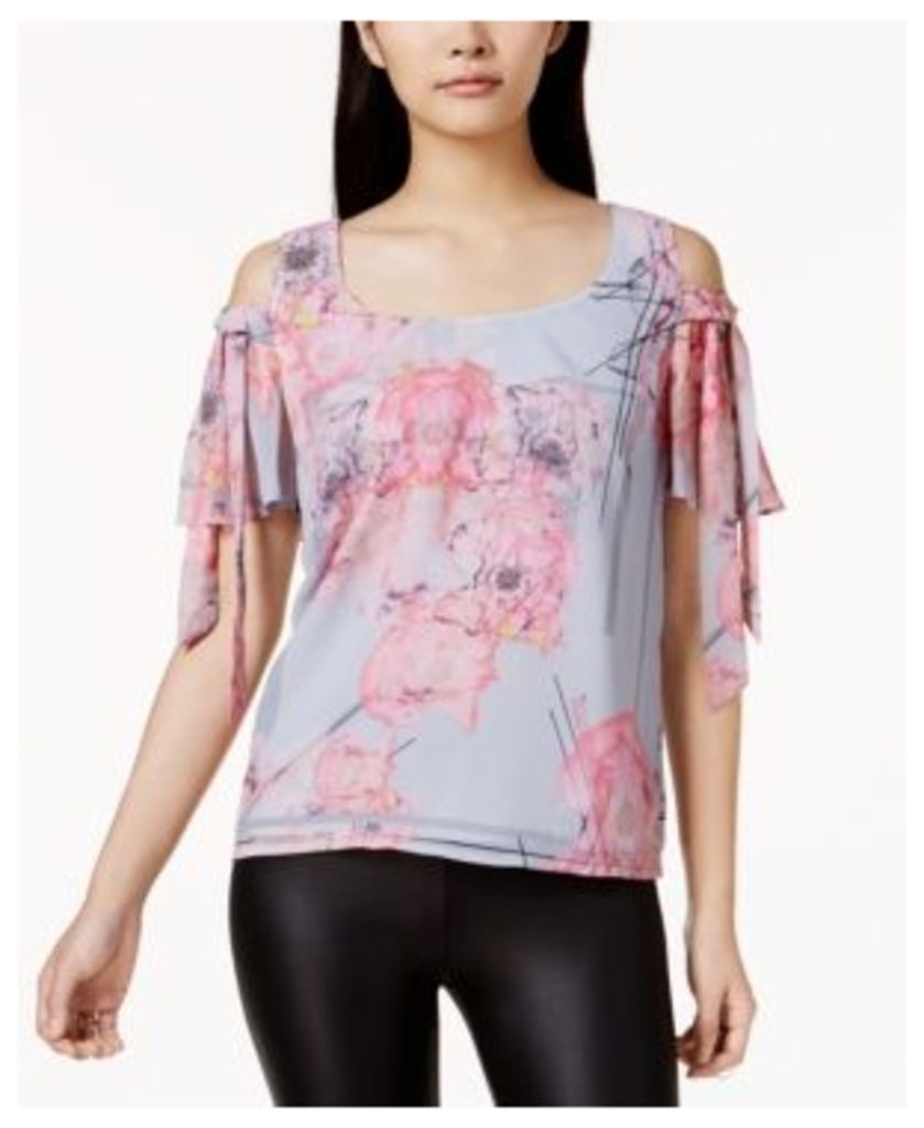 Bar Iii Floral-Print Cold-Shoulder Top, Created for Macy's