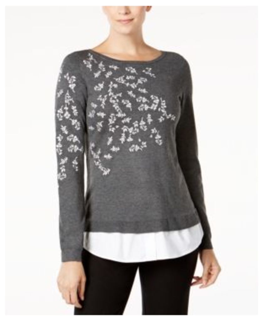 Charter Club Layered-Look Embroidered Sweater, Created for Macy's