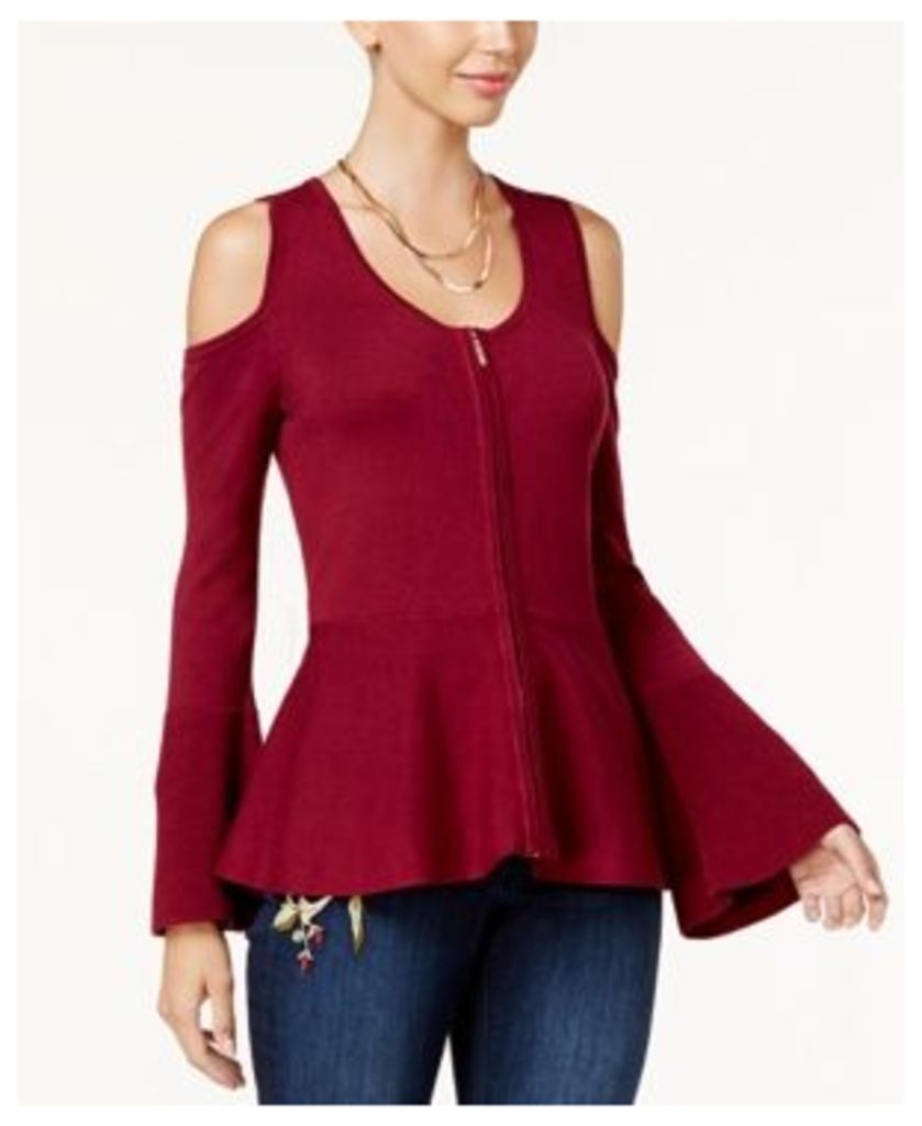 Thalia Sodi Cold-Shoulder Zip-Front Peplum Sweater, Created for Macy's