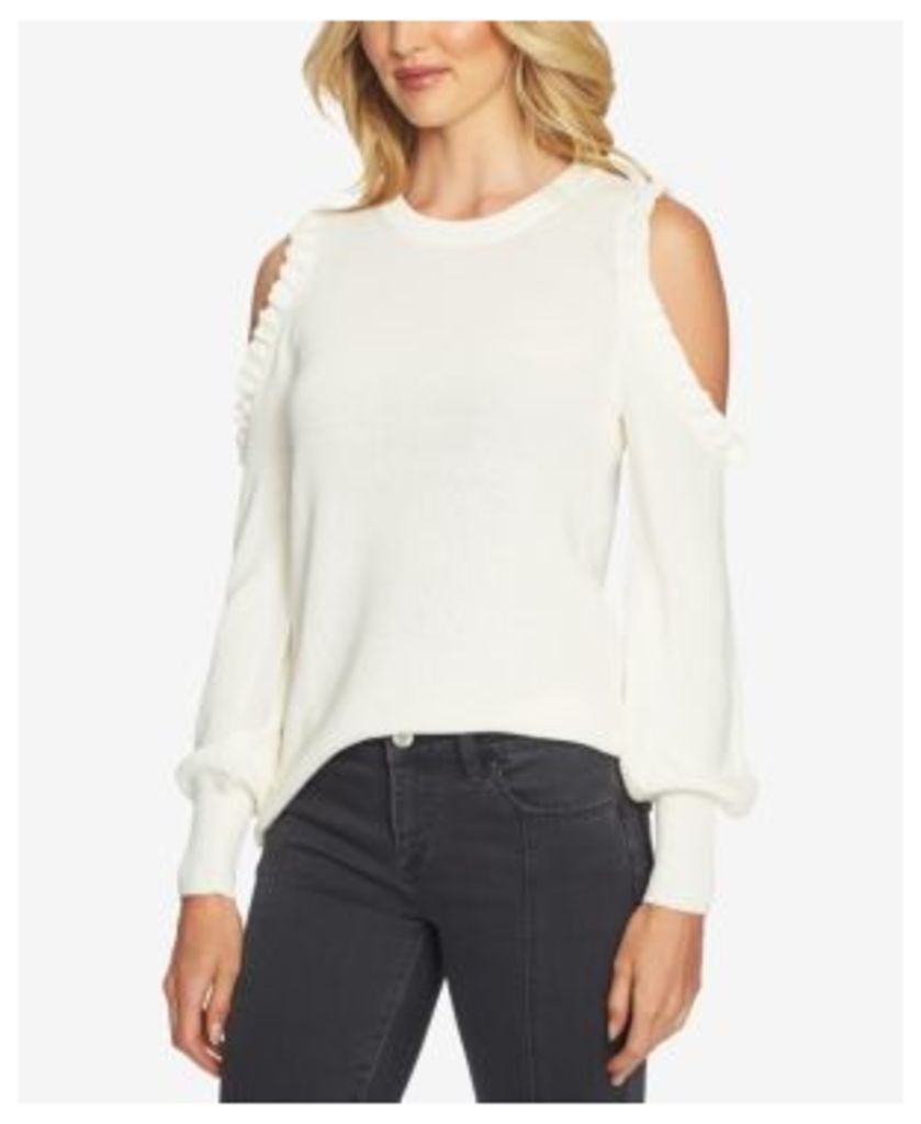 1.state Cotton Cold-Shoulder Bubble-Sleeve Sweater