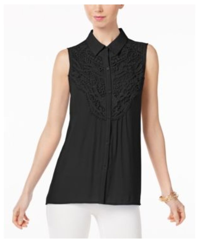 Ny Collection Sleeveless Lace-Trim Blouse