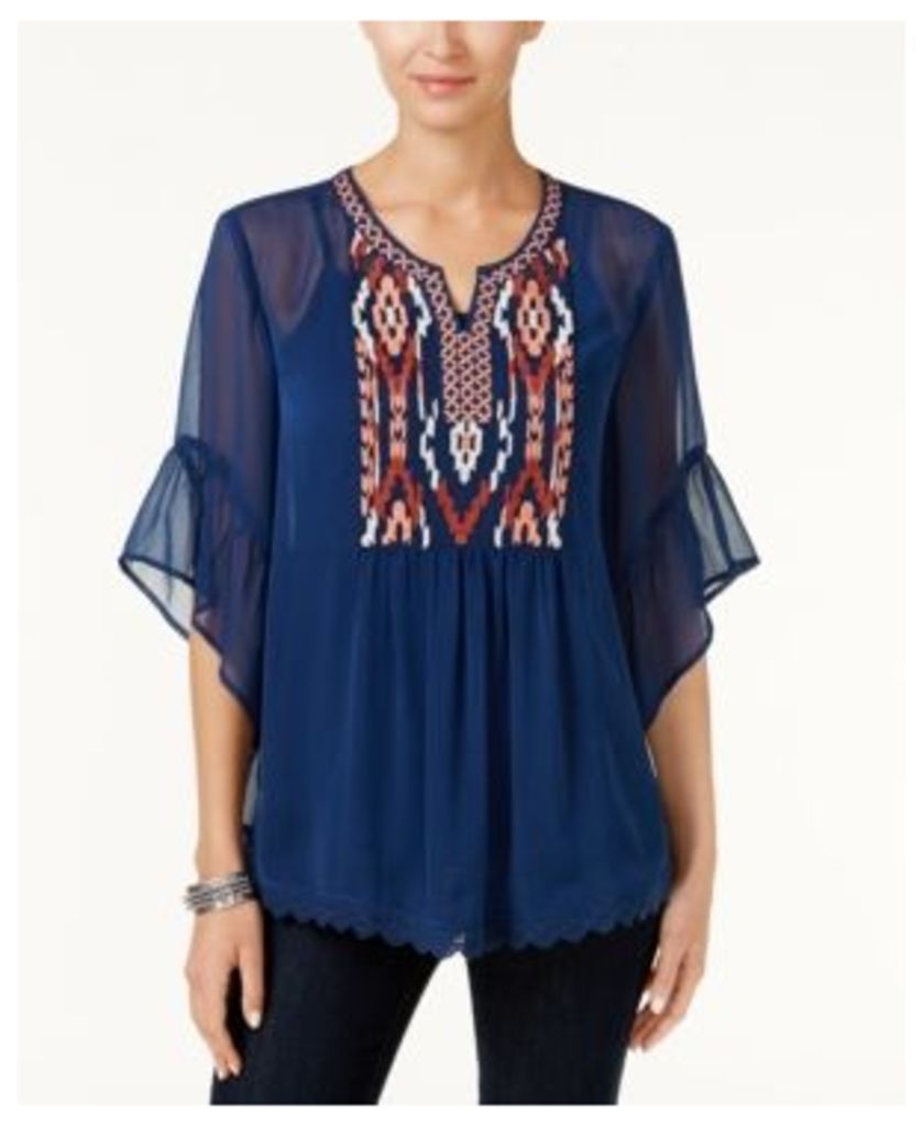 Style & Co Embroidered Sheer Top, Created for Macy's
