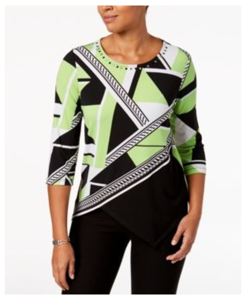 Alfred Dunner In The Limelight Printed Rhinestone-Embellished Top