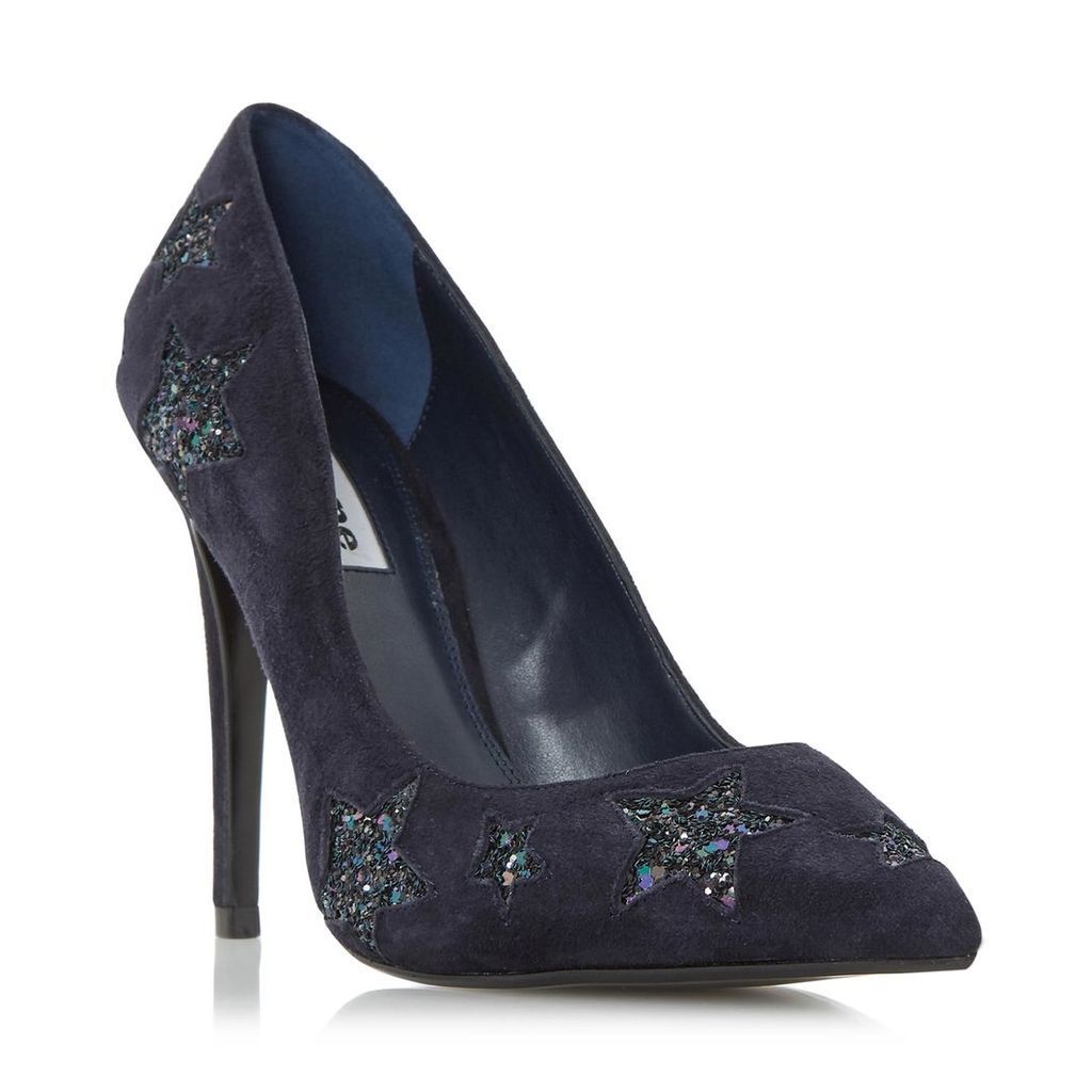 Blue Moon Glitter Star Pointed Toe Court Shoe