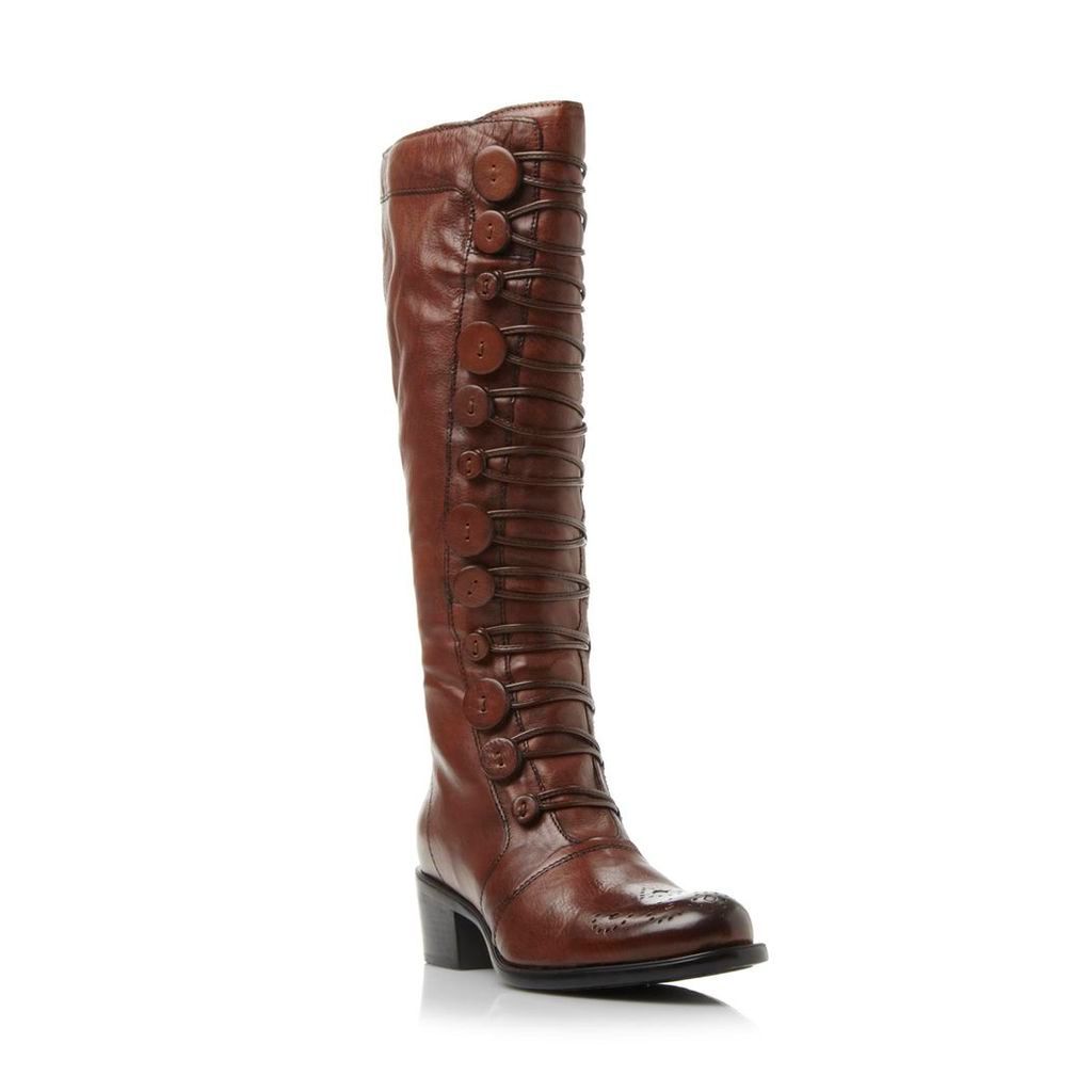 Pixie D Button Detail Leather Knee High Boot
