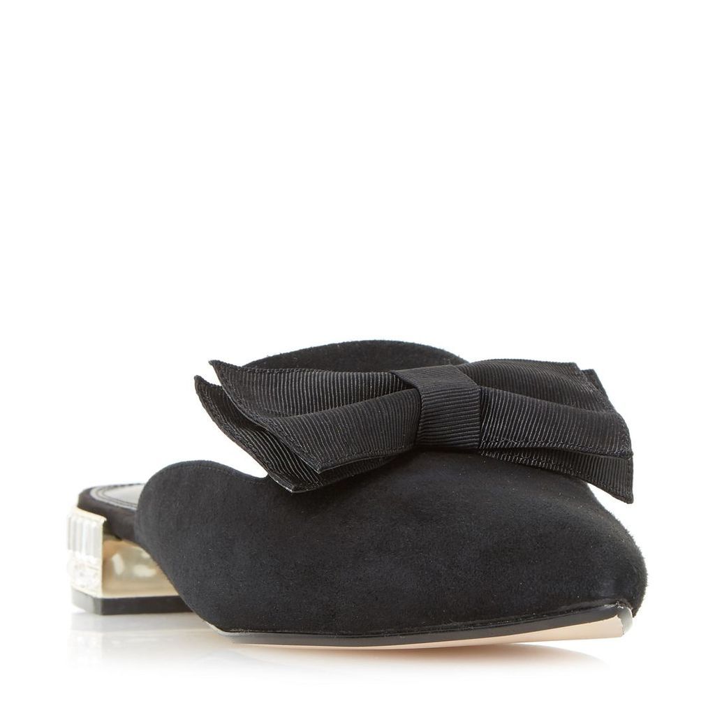 Doe Pointed Toe Bow Trim Backless Loafer Shoe