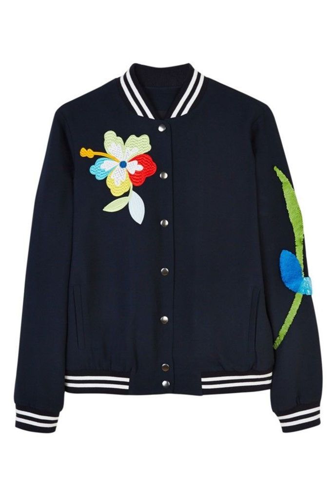 Sequin Patch and Embroidered Bomber Jacket