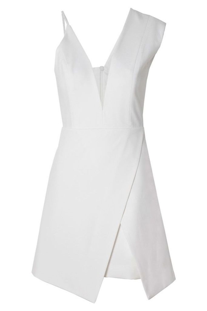 Asymmetrical Plunge Mini Dress Ivory