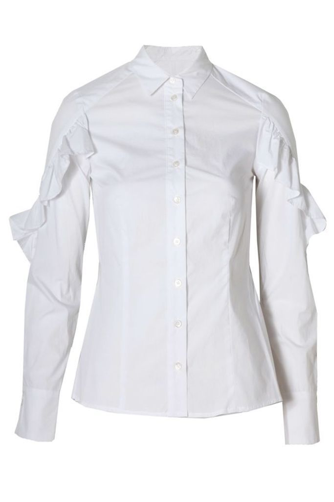 Long Sleeve Ruffle Shirt White