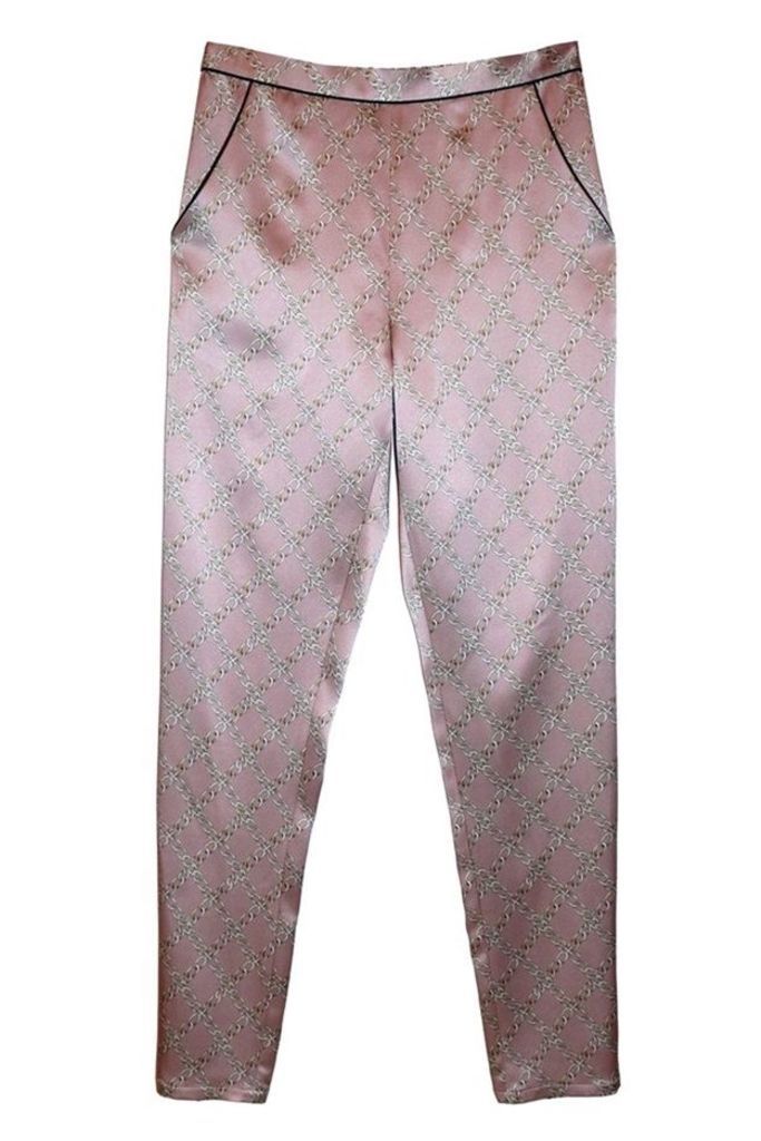 Contrast Back Seam Pajama Pants Rose Chain