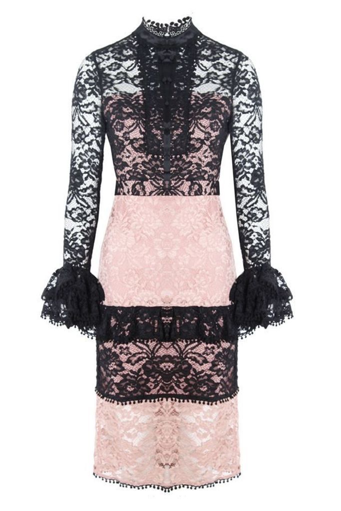 Beverly Dress Black Blush Lace