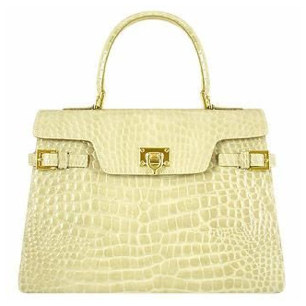 Fontanelli Designer Handbags, Shiny Sand Croco-style Leather Handbag