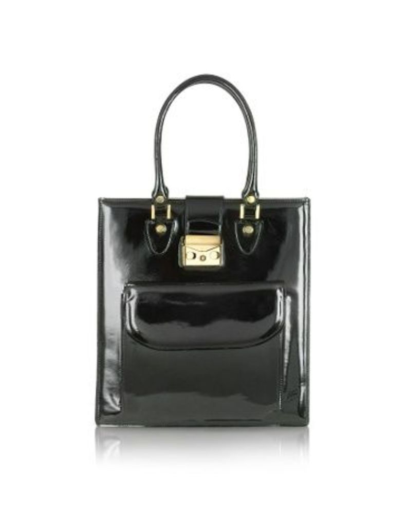 Designer Handbags, Black Patent Leather Tote Bag