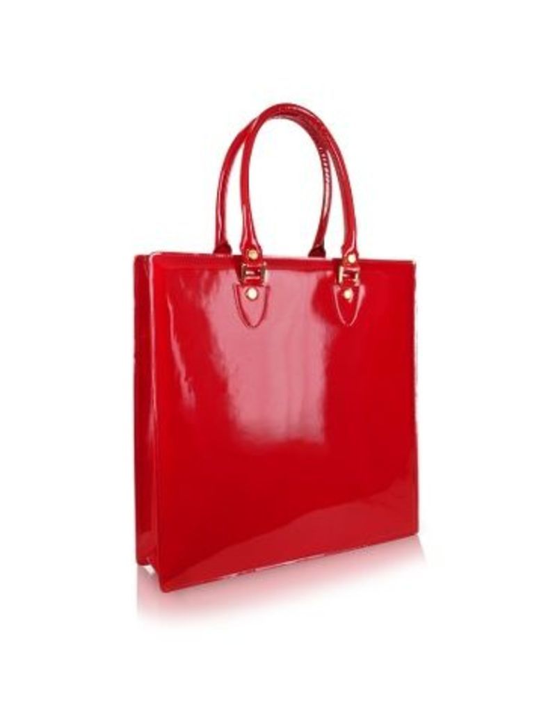 Designer Handbags, Ruby Red Patent Leather Tote Bag