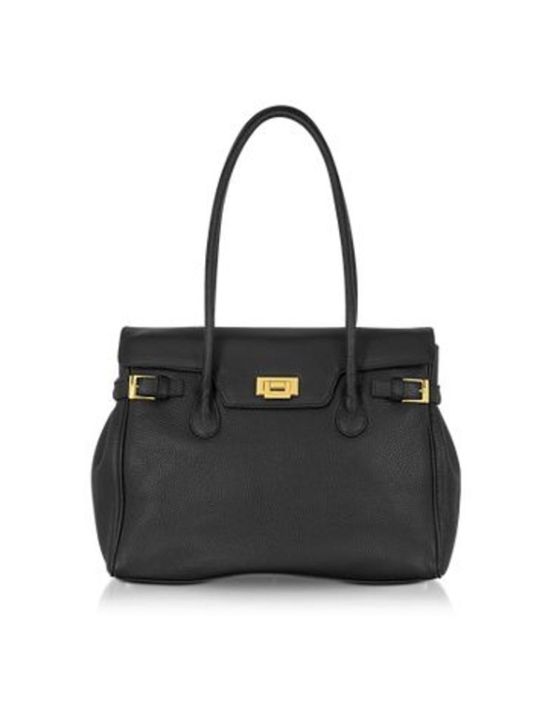 Designer Handbags, Black Embossed Leather Large Satchel Bag