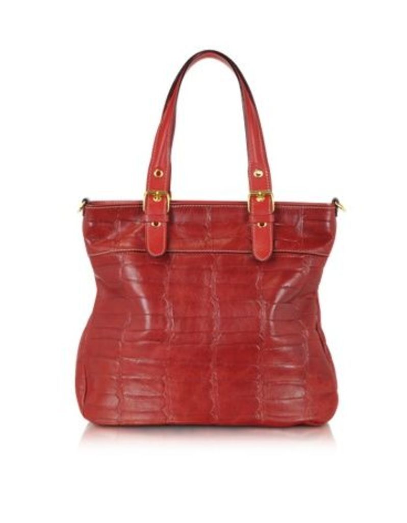 Robe di Firenze Designer Handbags, Red Croco Stamped Italian Leather Tote