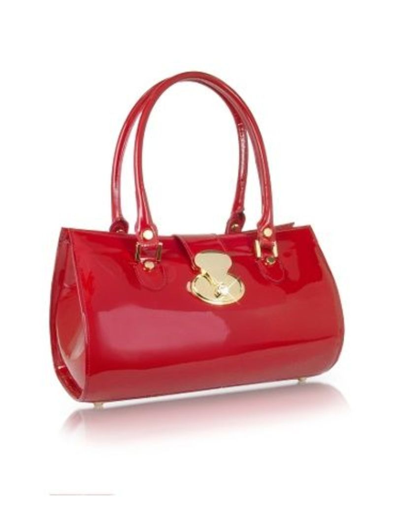Designer Handbags, Crystal Buckle Patent Leather Barrel Bag