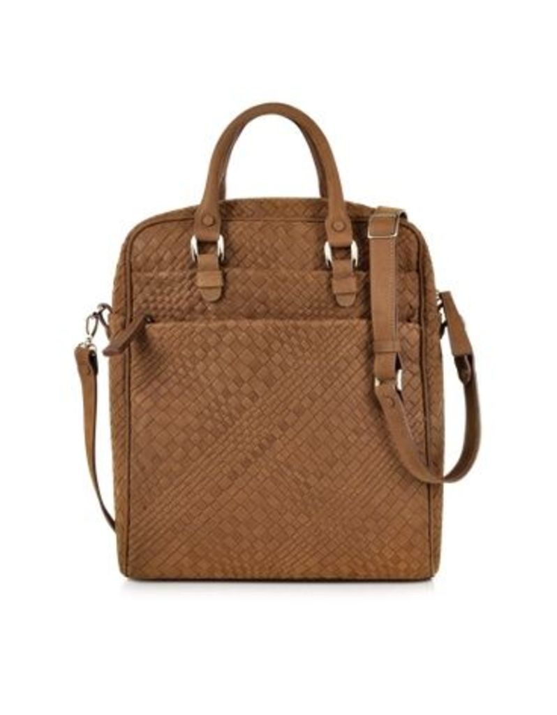 Forzieri Designer Briefcases, Brown Woven Suede Vertical Messenger Bag