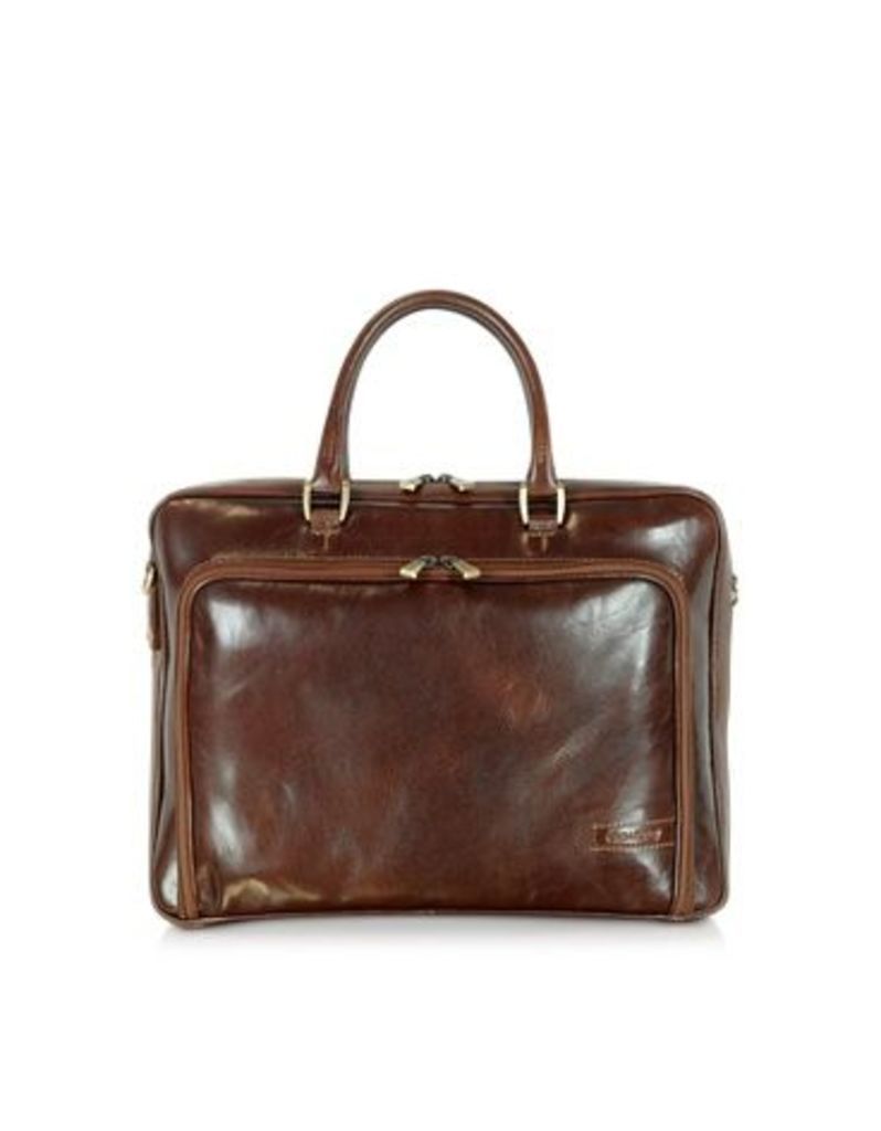 Chiarugi Designer Briefcases, Dark Brown Double Handle Leather Zip Briefcase