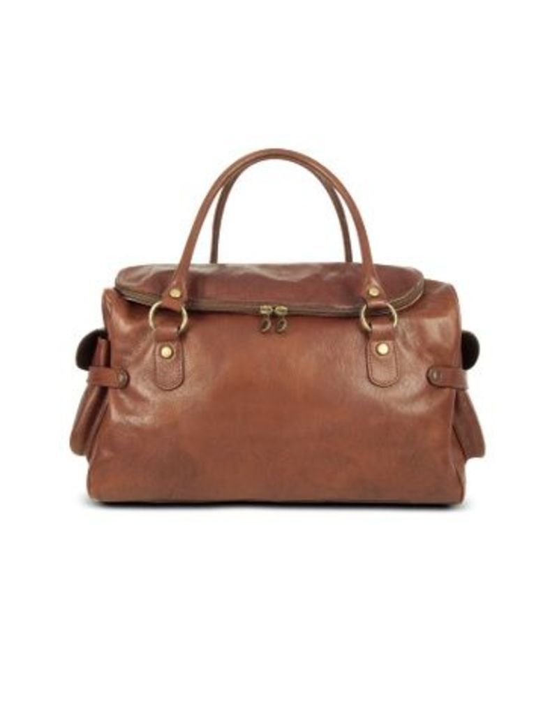 Designer Men's Bags, Large Brown Pebbled Italian Leather Carryall Bag