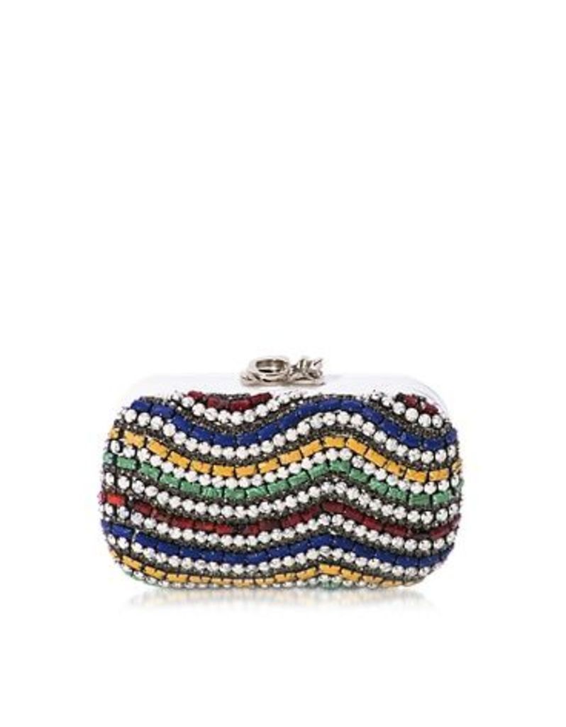 Designer Handbags, Susan C Star White Nappa Leather and Multicolor Stones Pochette w/Chain Strap
