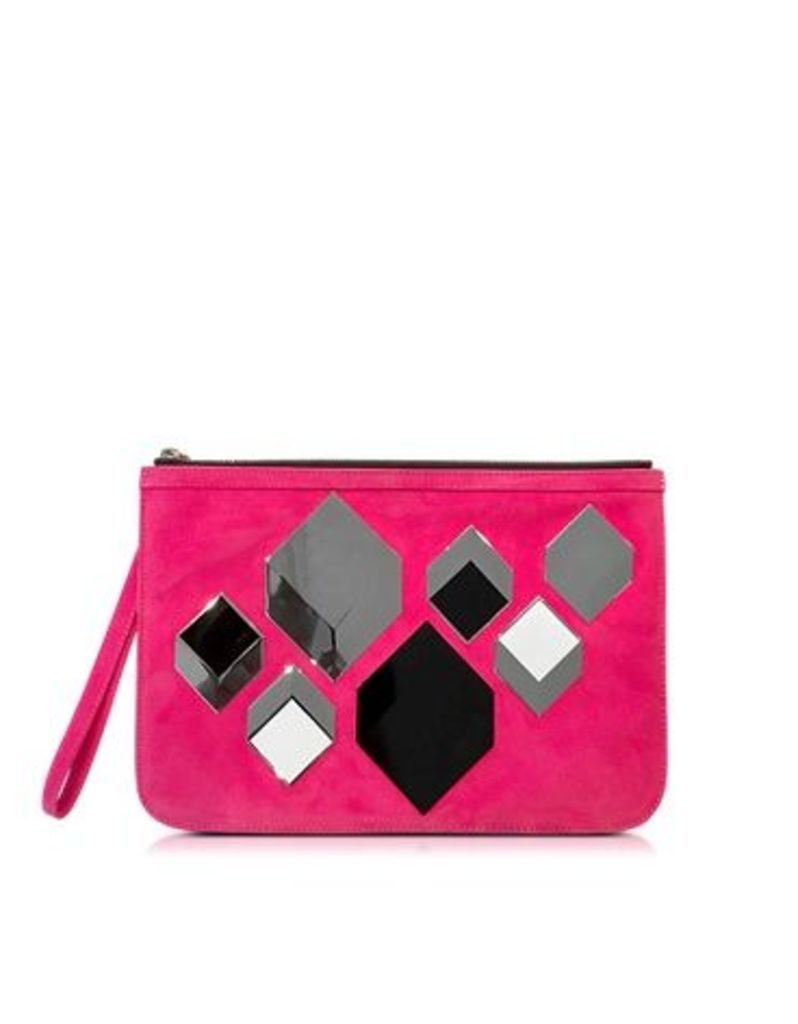 Designer Handbags, Cube Pink Suede Pouch