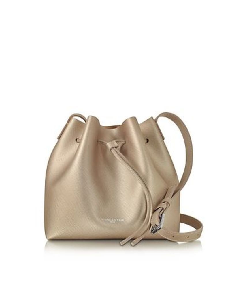 Lancaster Paris Designer Handbags, Pur & Element Champagne Pink Saffiano Leather Bucket Bag