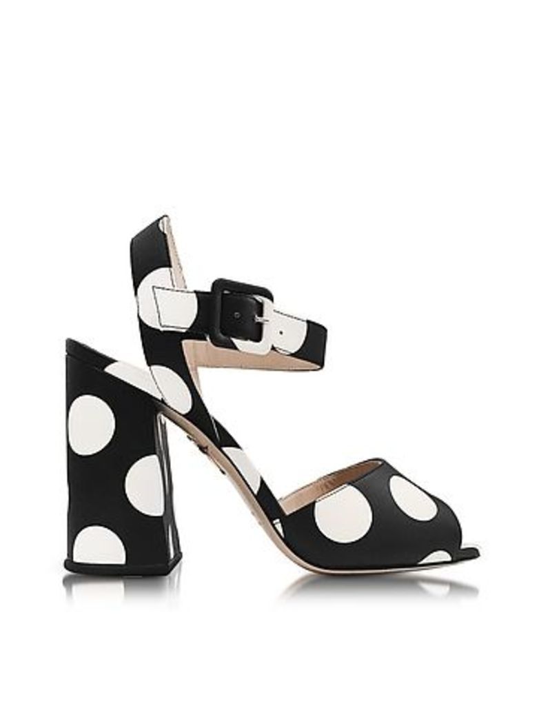 Designer Shoes, Emma Black Polka Dot Print Leather Sandal