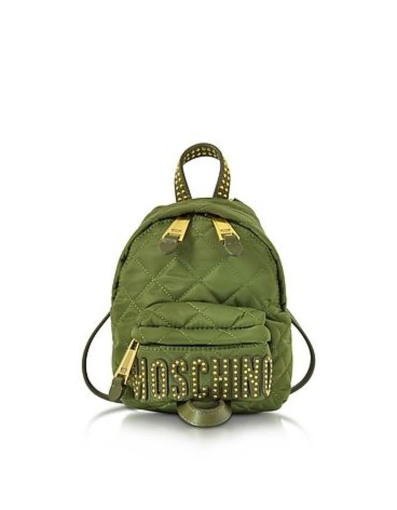Moschino - Khaki Quilted Nylon Mini Backpack w/Studs