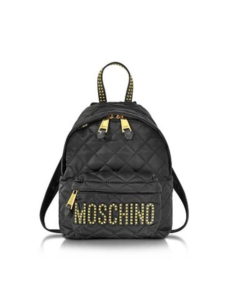 Moschino - Black Quilted Nylon Small Backpack w/Studs
