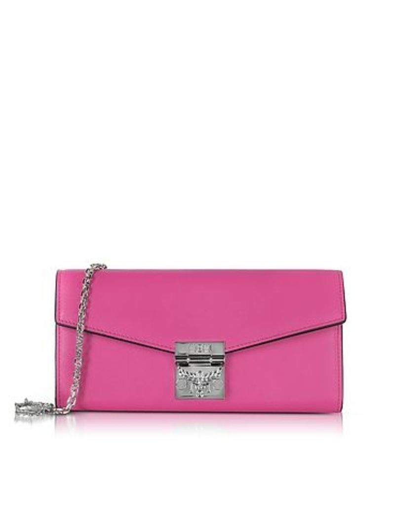 MCM - Patricia Electric Pink Leather 2 Fold Large Wallet w/Chain