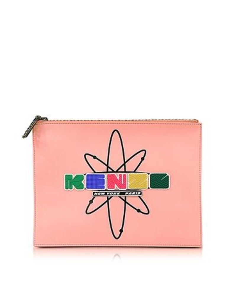 Kenzo Handbags, Pink Leather Nasa Clutch w/Embossed Rubberized Logo