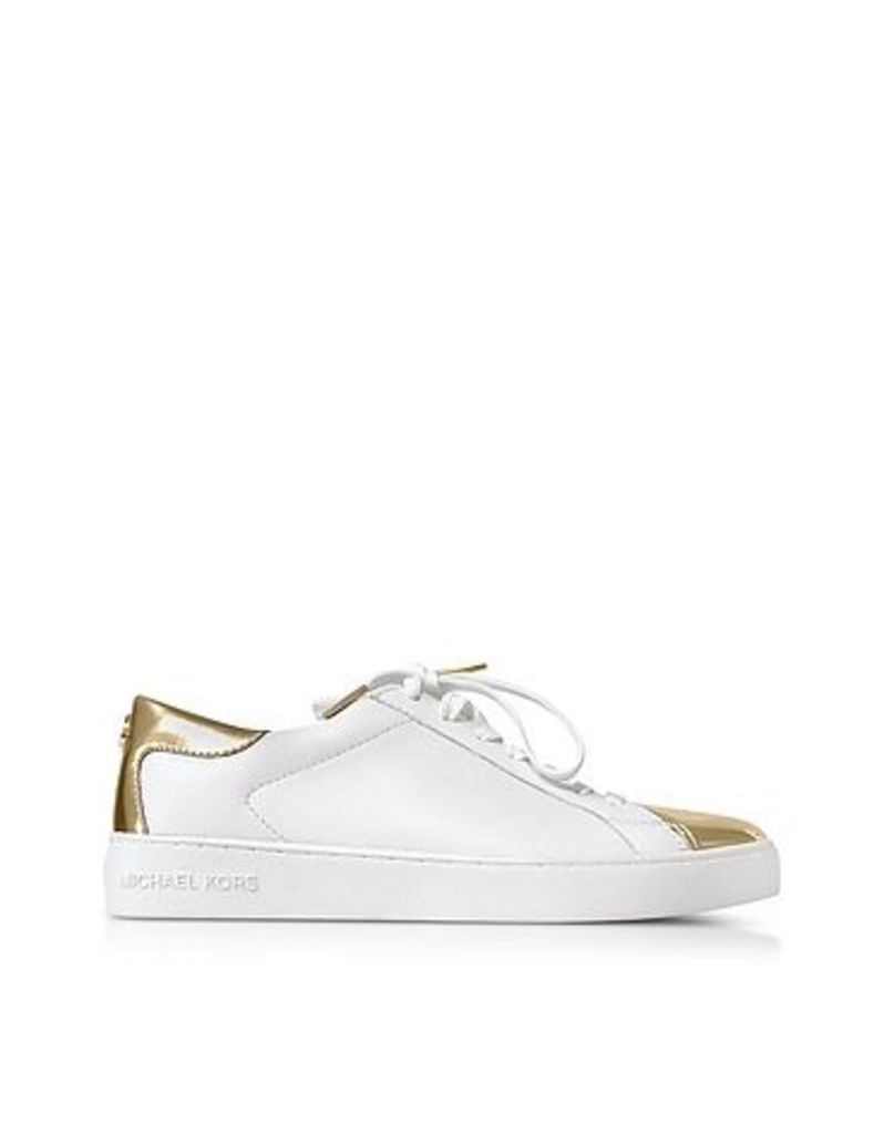 Michael Kors - Optic White and Laminated Gold Leather Frankie Sneaker