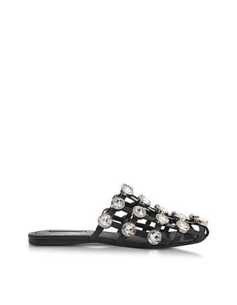 Alexander Wang - Jeweled Amelia Leather Flat Sandals