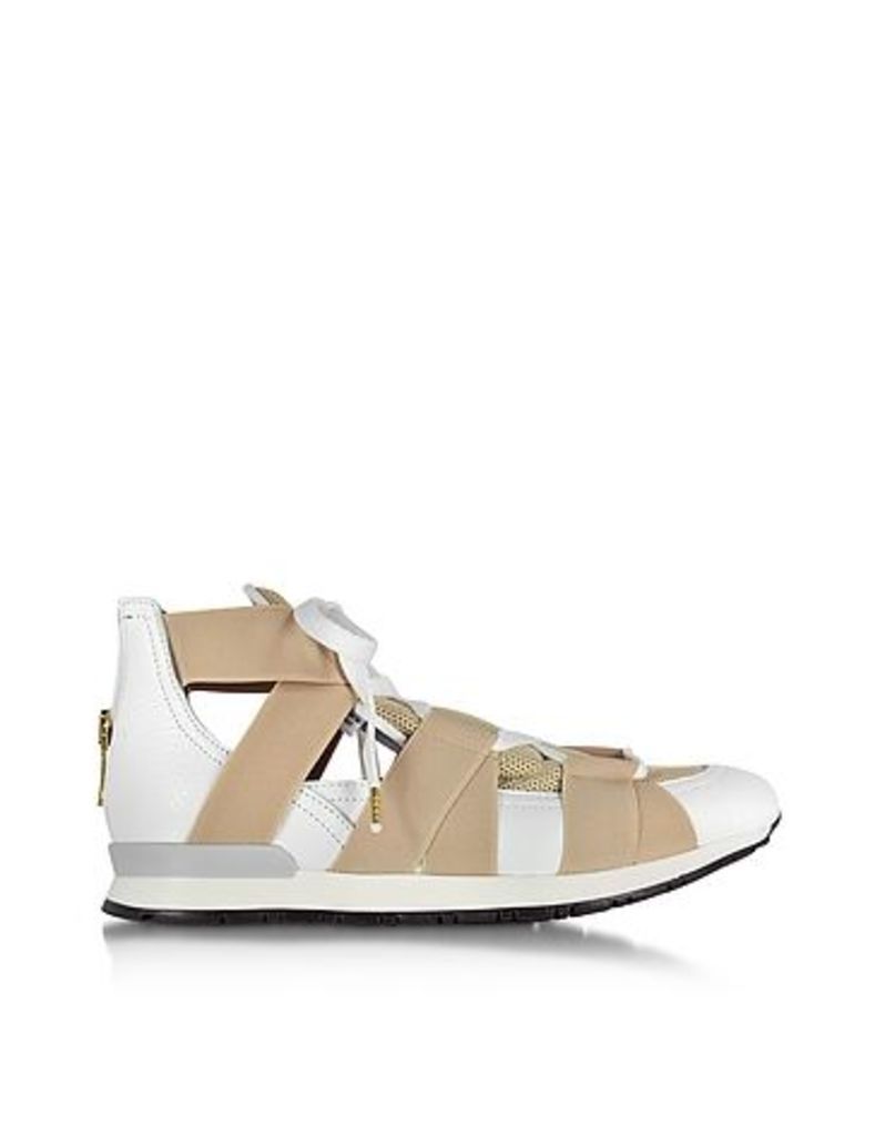 Vionnet Shoes, White Leather and Beige Mesh Sneakers
