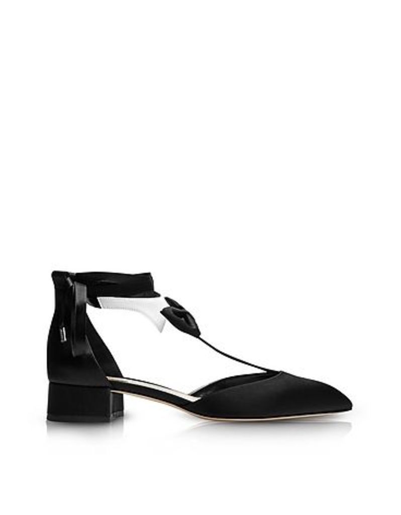 Olgana Paris Shoes, La Garconne Black and White Satin Mid-Heel Pump