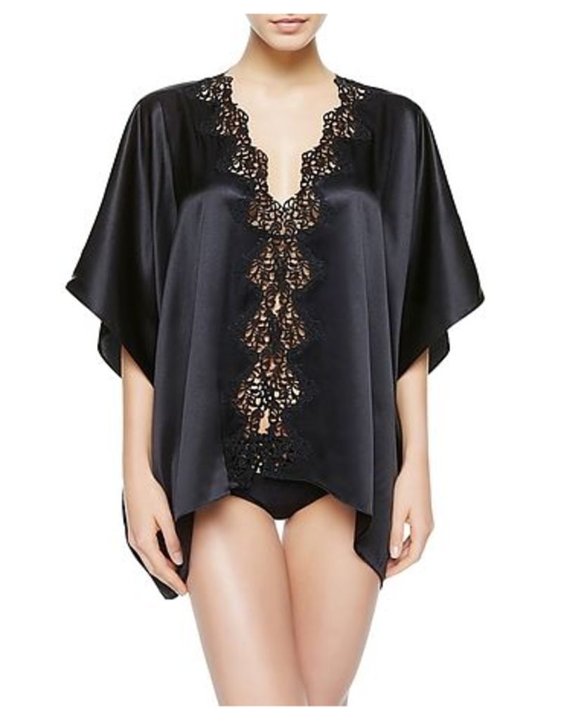 La Perla - Petite Macrame Wide & Short Black Satin Silk Night Robe