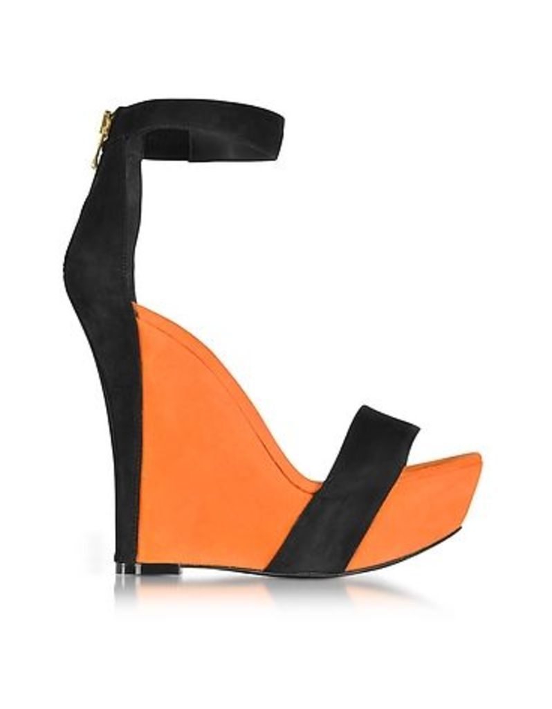 Balmain Shoes, Samara Orange and Black Suede Wedge Sandals