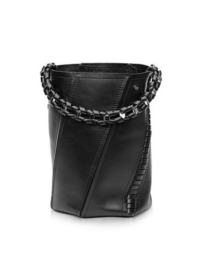 Proenza Schouler Handbags, Black Leather Medium Hex Bucket Bag w/Whipstitch