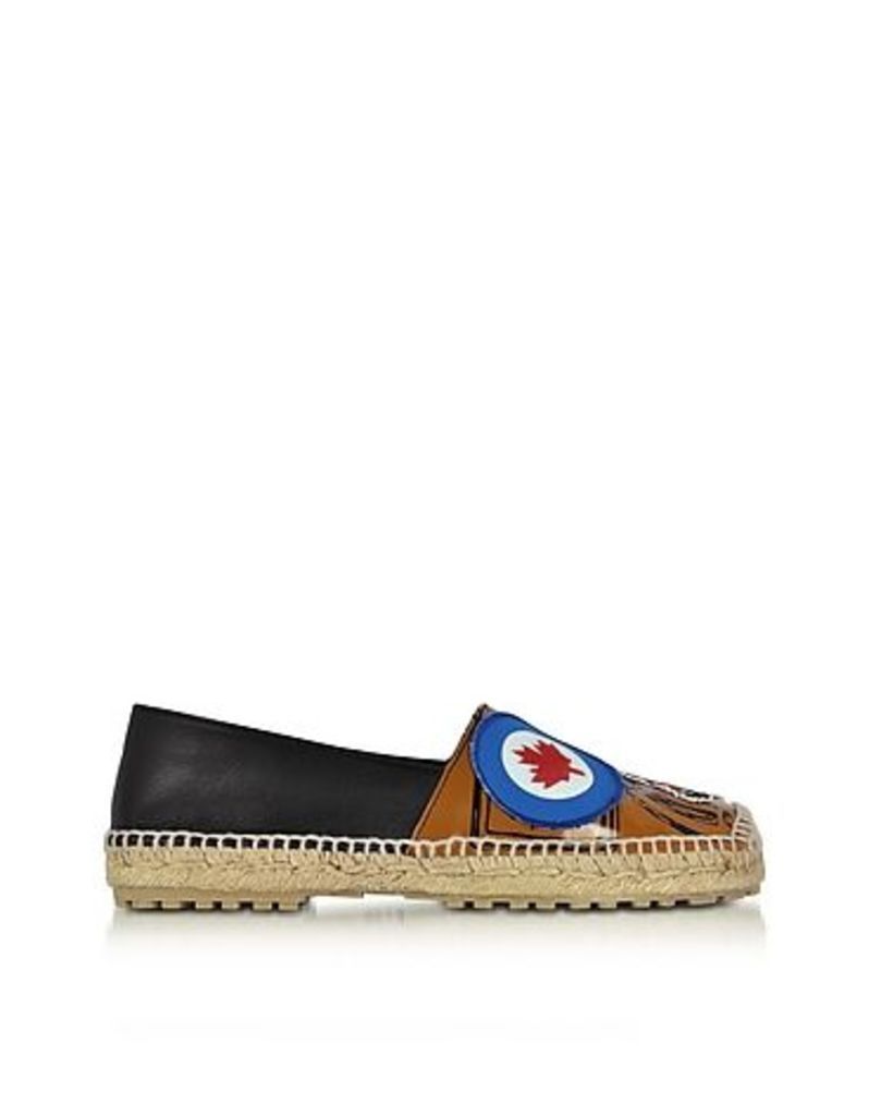 DSquared2 - Hackney Black and Beige Nappa Leather Flat Espadrilles w/Patches