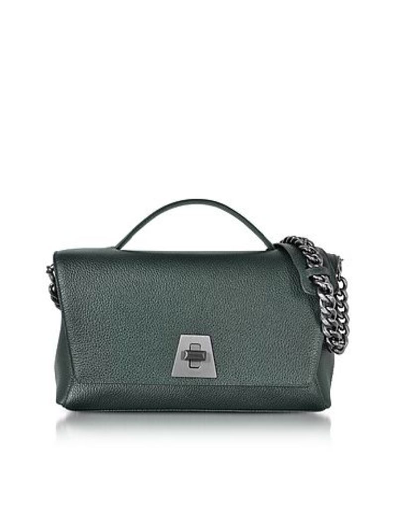 Akris Handbags, Bottle Green Cervocalf Anouk Day Bag w/Detachable Chain