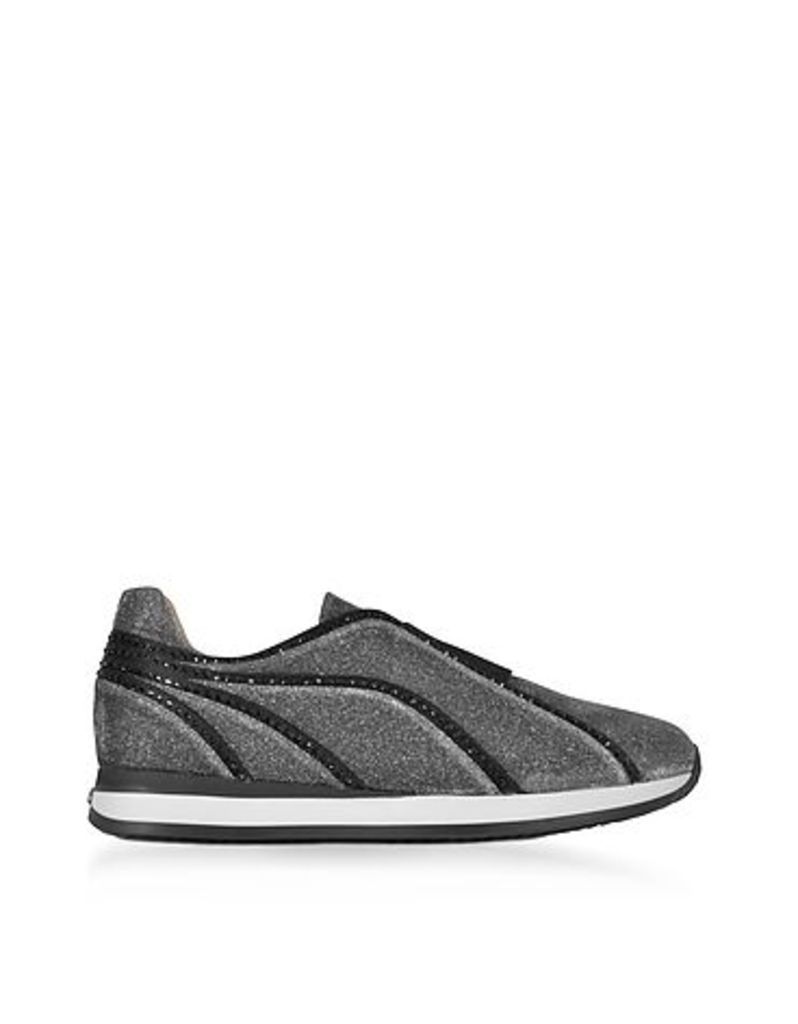 Rodo - Silver and Black Lurex Slip On Sneakers w/Black Studs