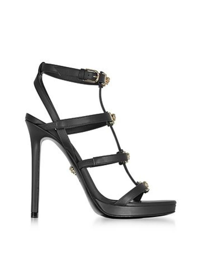 Versace Shoes, Black Leather Sandal w/Light Gold Medusa