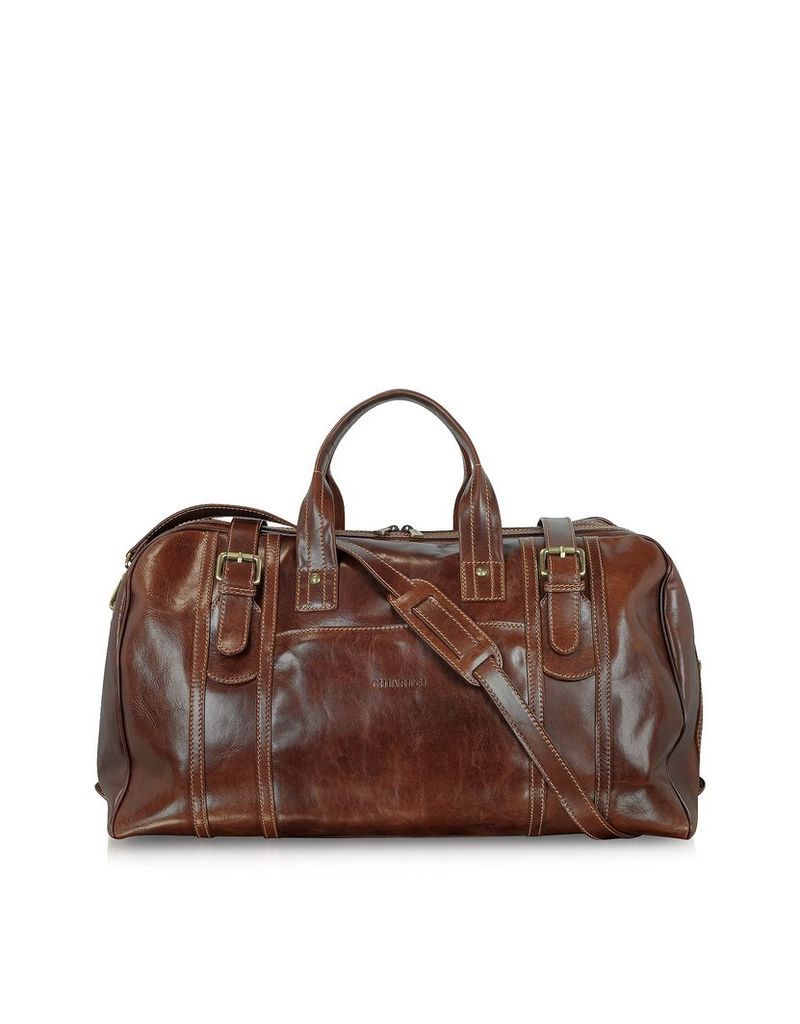 Chiarugi Designer Travel Bags, Large Brown Italian Leather Holdall Bag Travel Bag