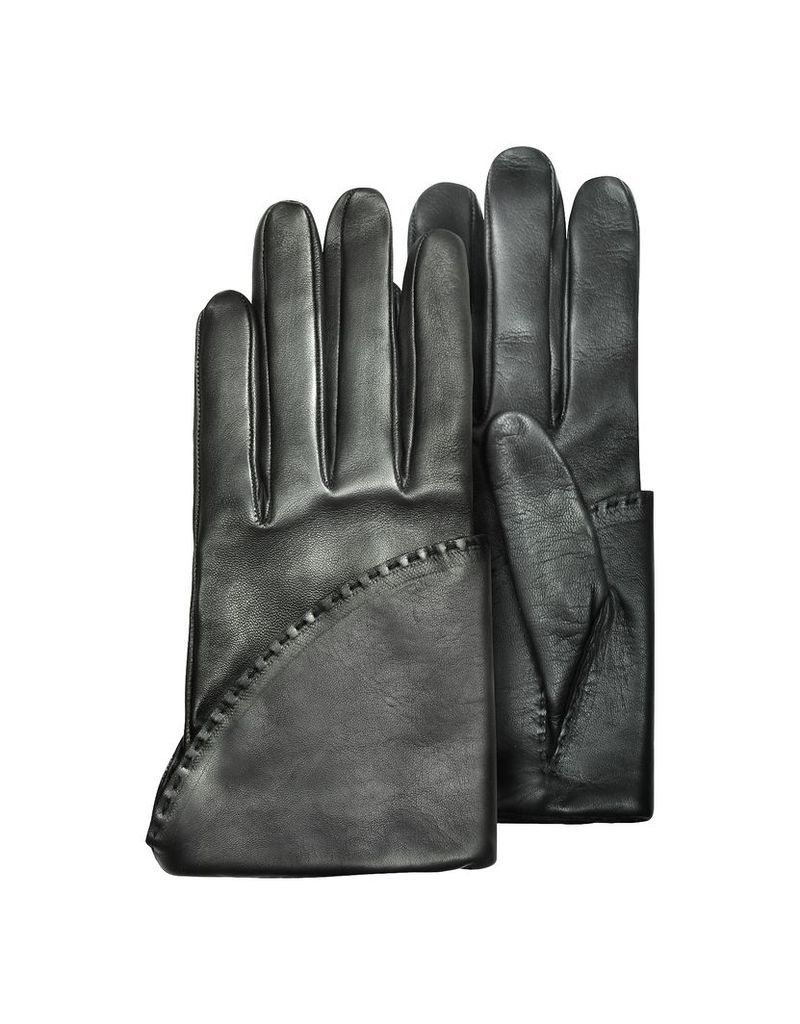 Pineider Designer Women's Gloves, Women's Black Short Nappa Gloves w/ Silk Lining