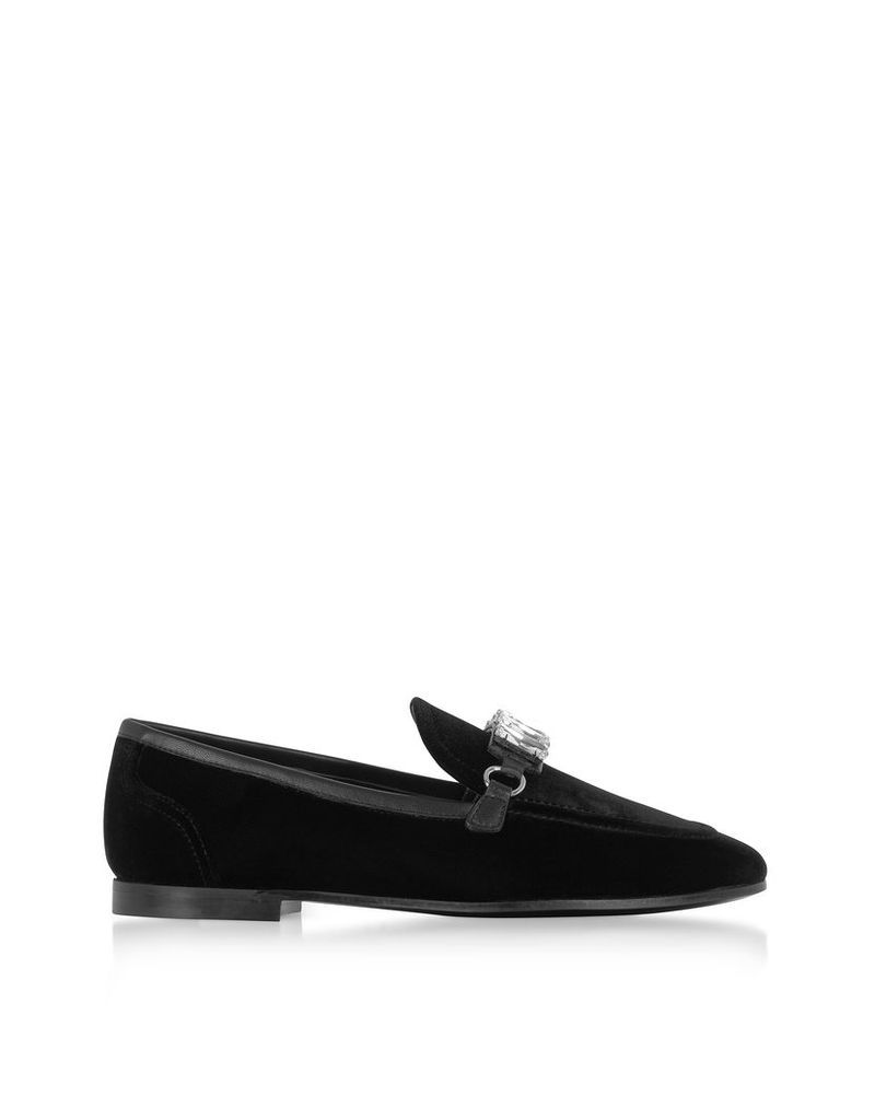 Giuseppe Zanotti Shoes, Black Velvet Loafers w/Crystals