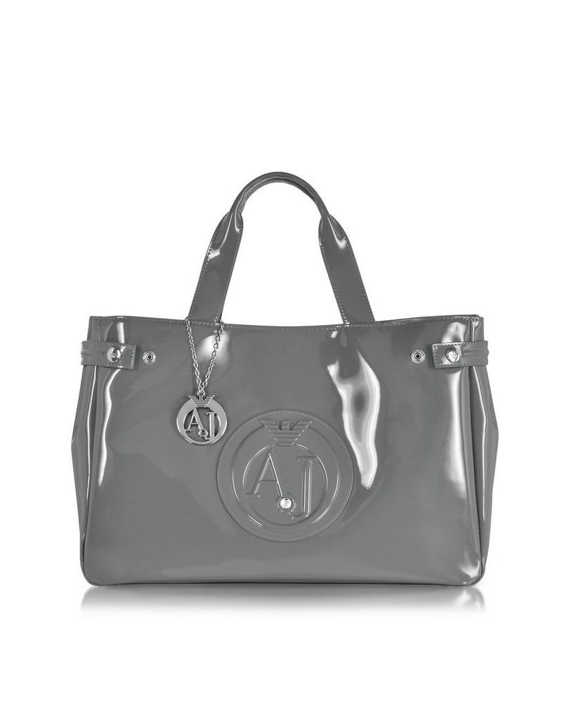 Armani Jeans Handbags, Large Gray Faux Patent Leather Tote Bag