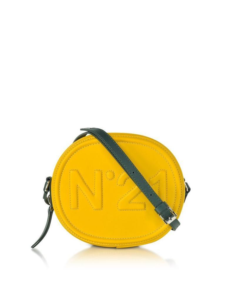 N°21 Handbags, Yellow Leather Oval Crossbody Bag w/Embossed Logo