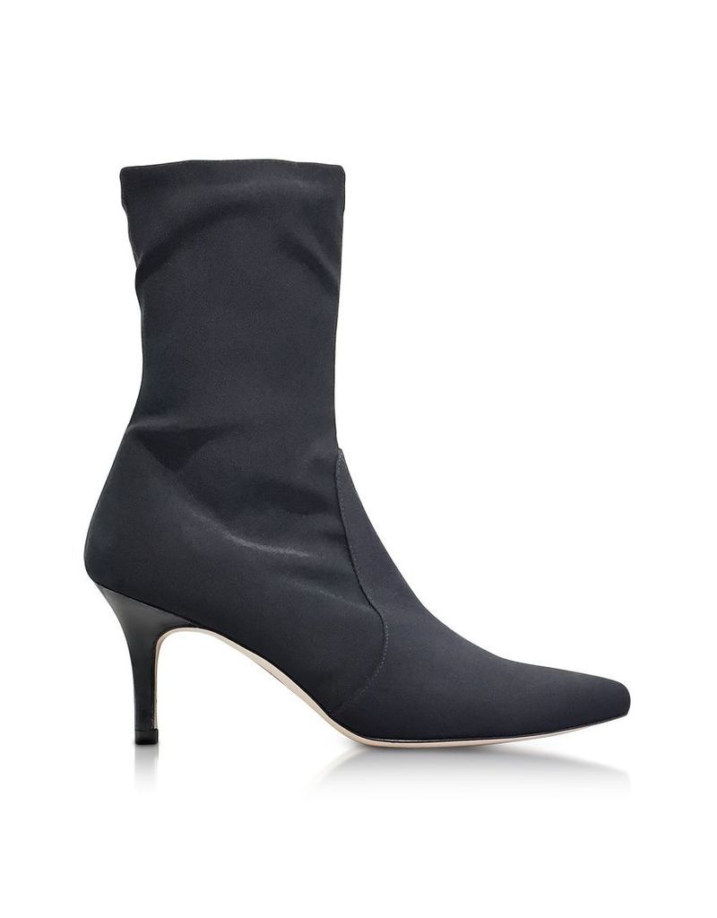 Stuart Weitzman Shoes, Axiom Black Micro Stretch Fabric Pointed Toe Heel Booties